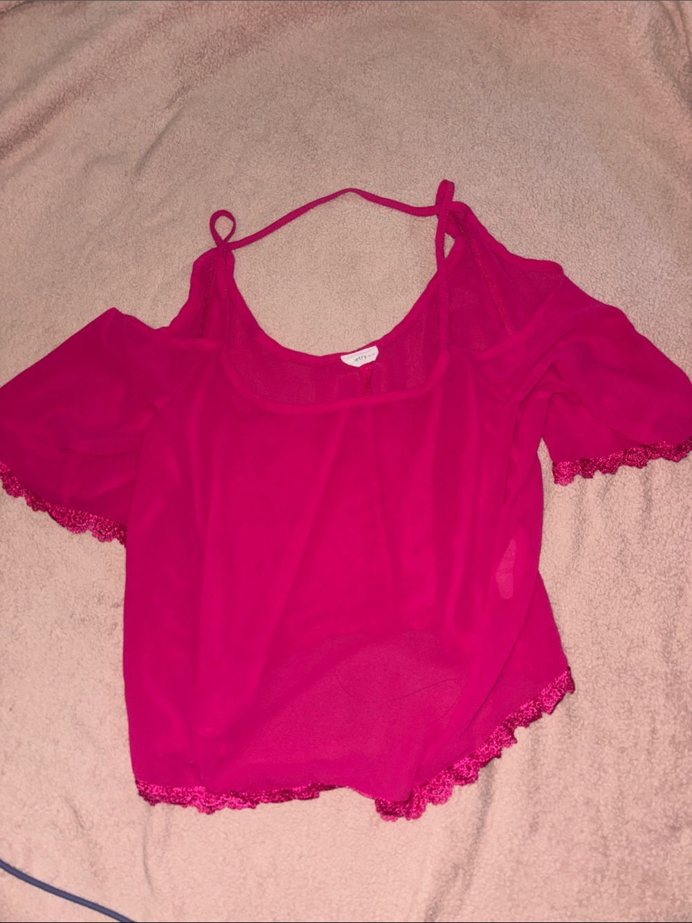 Poetry Hot Pink Cold-Shoulder Lace-Trim Blouse